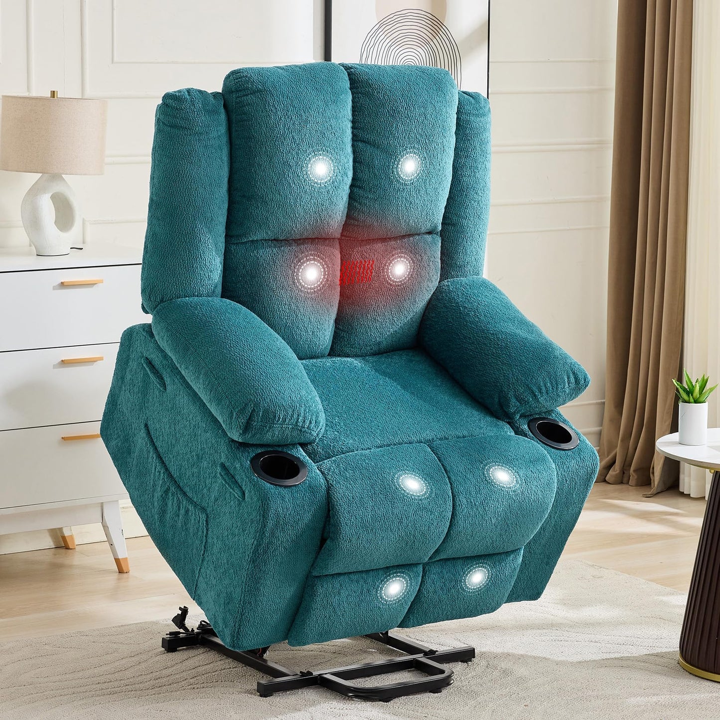 GAOMON Oversized Power Lift Recliner Chair for Elderly, 135° Adjustable Lay Flat Electric Recliner with Massage & Heat, Stand Assist, 2 Cup Holders, for Living Room, Heavy Duty Lift Sofa - Blue