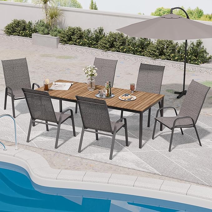 Patio Chairs Set of 6, Stackable Outdoor Dining Chairs for All Weather, Metal Modern Outside Furniture Chair for Pool Side, Garden, Backyard Deck, Dark Grey