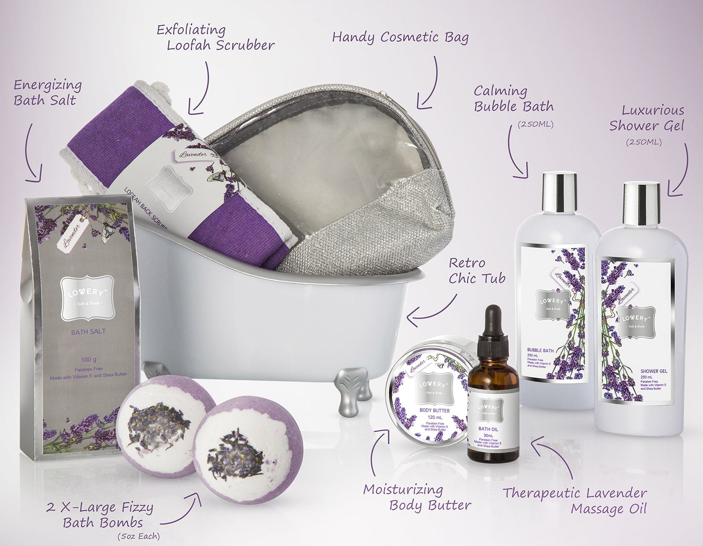 Christmas Gift Baskets for Women Bath Gift Set for Women, Bath and Body Spa Set Lavender and Jasmine with Large Bath Bombs, Salts, Shower Gel, Body Butter Lotion, Bath Oil, Bubble Bath, Loofah & More