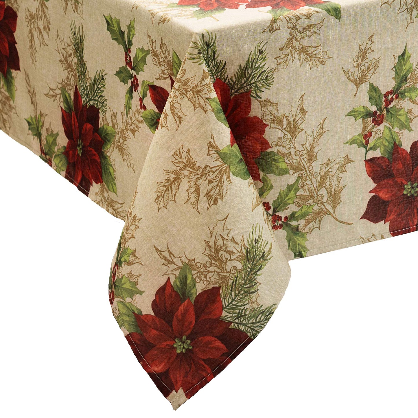 Elrene Home Fashions Festive Poinsettia Holiday Wrinkle Resistant Fabric Tablecloth, Multi, 60"x120" Rectangle