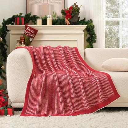 Snuggle Sac Christmas Red Soft Throw Blanket for Couch, Fuzzy Microfiber Fluffy Throws, for Women, Ultra Soft Blankets for Couch, Sofa, Bed, Travel, Red Cream, 50x60 inches