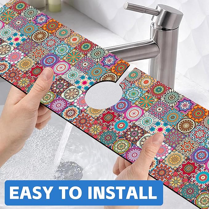 Faucet Draining Mat For Kitchen Sink Mexican Tiles Diatom Mud Absorbent Drain