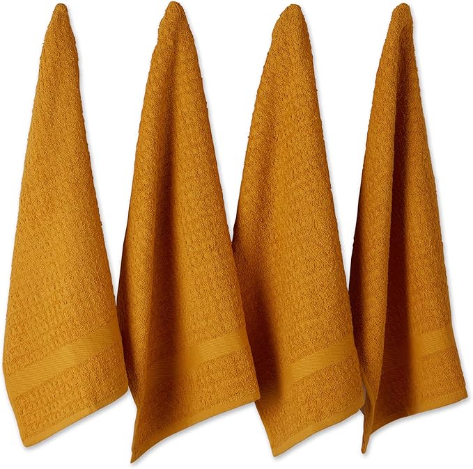 DII Basic Terry Collection Waffle Dishtowel Set, Solid Honey Gold, 4 Piece
