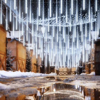 EEIEER Meteor Shower Lights Outdoor, 11.8 inches 10 Tubes 240 LED Snowfall Falling Rain Lights for Halloween Christmas Holiday Tree Home Party-White