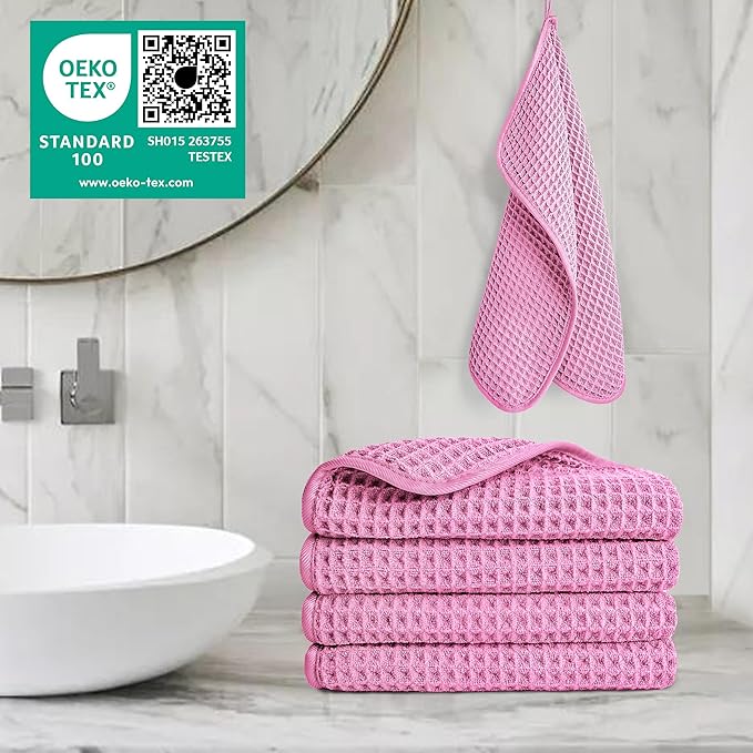 POLYTE 430 GSM Microfiber Lint Free Washcloth Face Towel, 13 x 13 in, 4 Pack