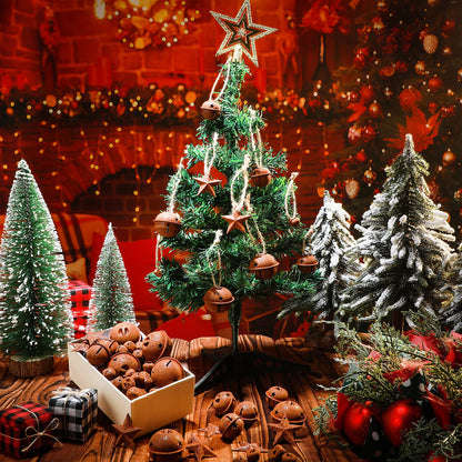 Dilunave 140 Pieces Rustic Christmas Bell Set, Includes 100 Small Rustic Jingle 20 Star Cutout Bells 20 Metal Star Hanging Ornament for Christmas Tree Home Decor DIY Craft(Rusty)