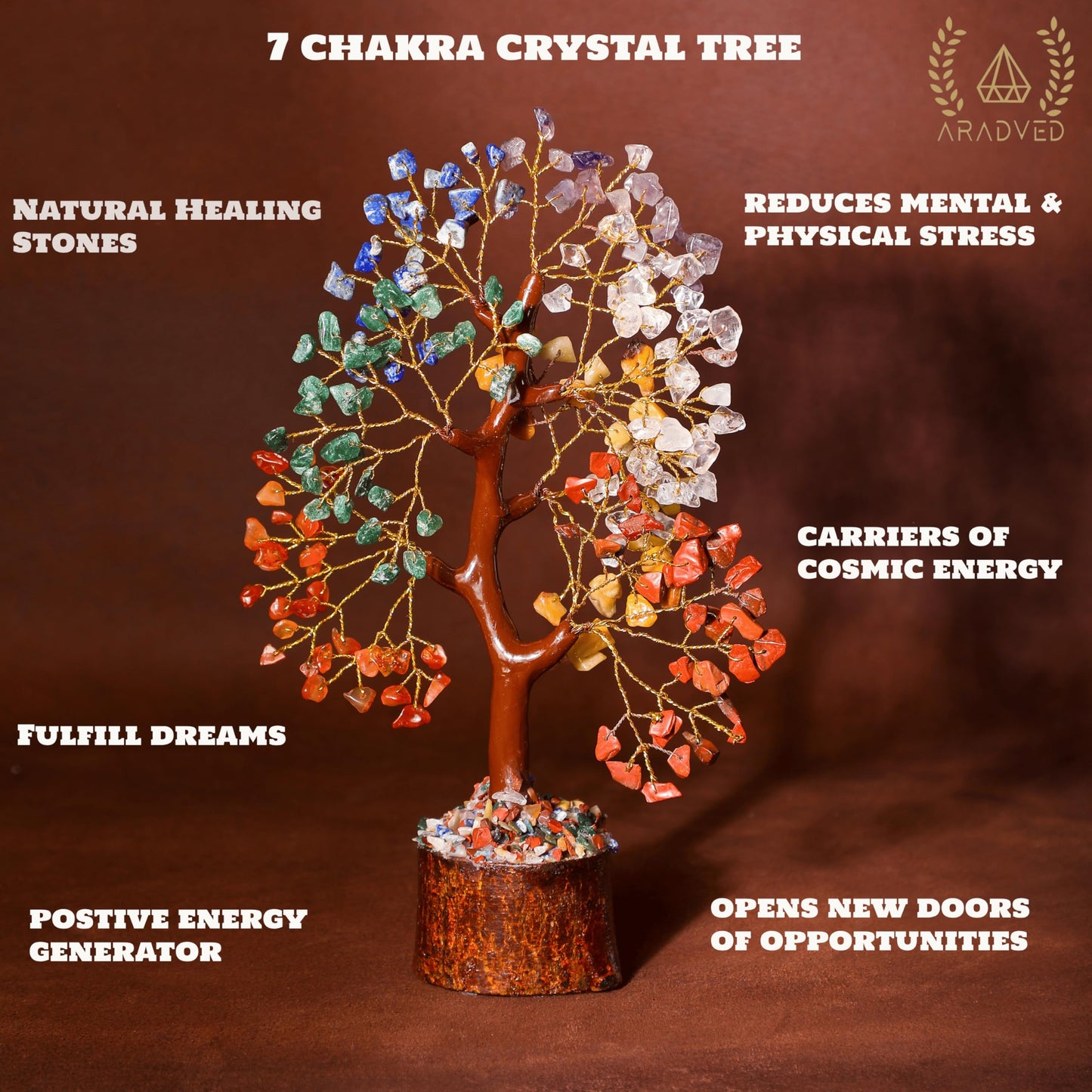 ARADVED 7 Chakra Crystal Tree of Life - Handmade Feng Shui Bonsai for Positive Energy & Spiritual Healing - Unique Gemstone Decor & Meditation Gifts for Women, Mom, Home & Office