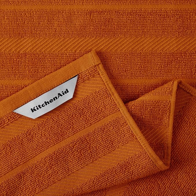 KitchenAid Albany Kitchen Towel 4-Pack Set, Honey Orange/White