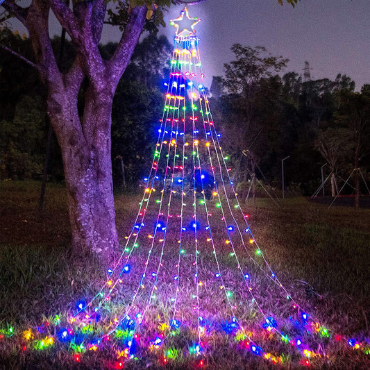 FUNIAO (New Christmas Decoration Lights, 320 LED Waterproof String Lights with Star Topper, 8 Light Modes for Christmas Tree Decoration, Holiday, Wedding (Multicolor)