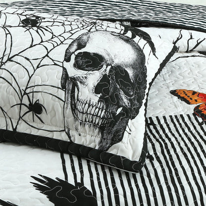 MarCielo 3 Pcs Halloween Themed Quilt Bedspread Set - Cozy and Spooky Pumpkin and Ghost Pattern (Halloween, Queen)