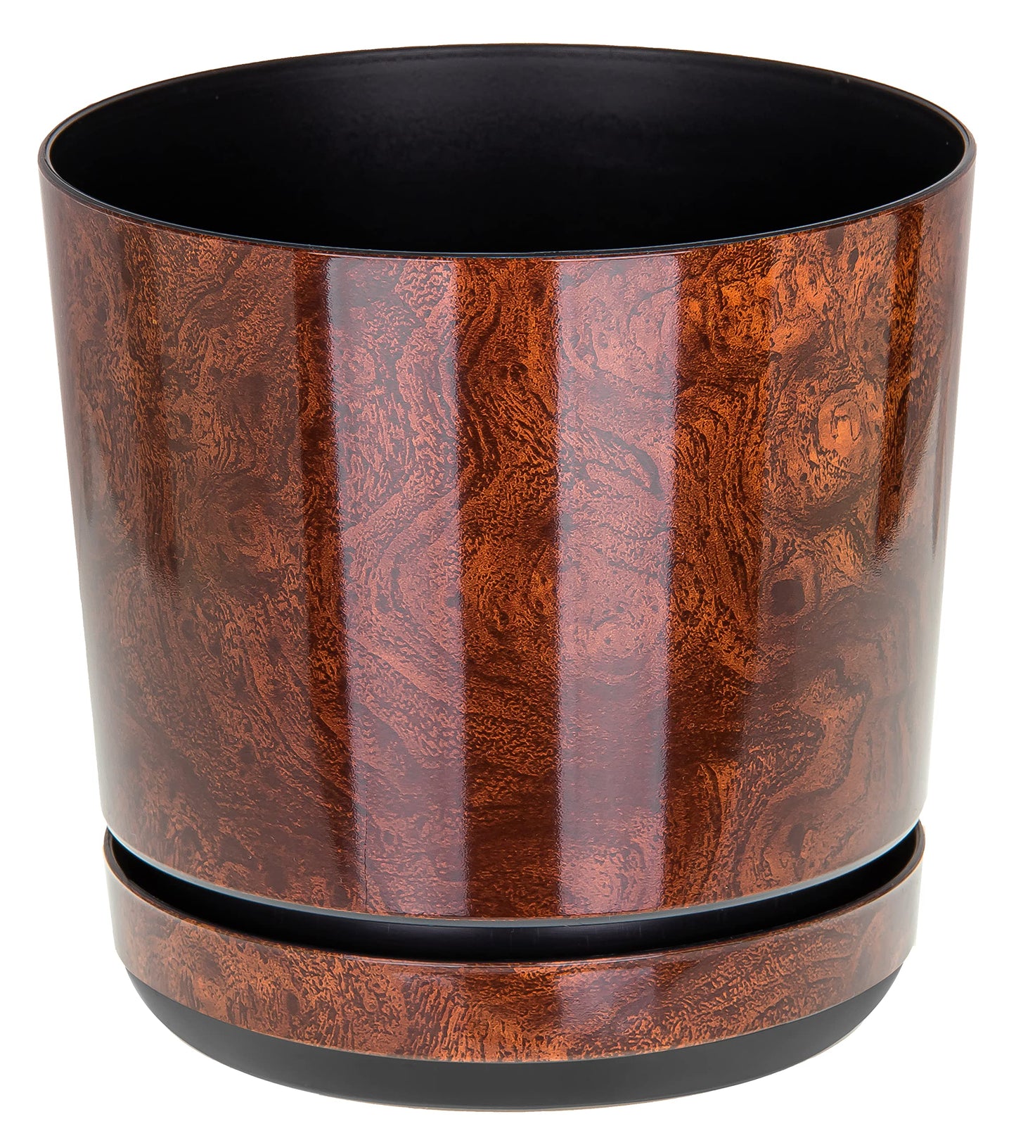 KORAD Wood Large Flower Indoor Plant Pot with Saucer Plastic Gloss Modern Decorative Planter with Drainage Holes, 6 Sizes, 25 colours (26 cm - 10.2 inch)