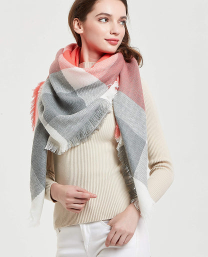 Wander Agio Womens Warm Blanket Scarf Square Shawls Infinity Scarves Stripe Plaid Orange Colour 9