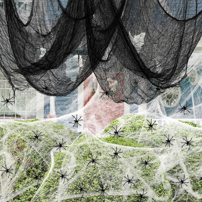 Nirohee 30x433 In Halloween Spider Web Black Creepy Cloth,900 Sqft Spider Webs Halloween Decorations with 100 Fake Spiders,Scary Spooky Gauze with Holes for Haunted House,Yard,Wall,Lawn,Garden,Horro