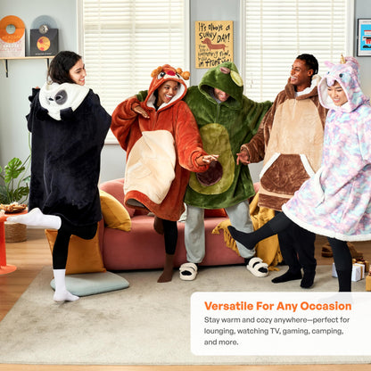 Giggling Getup Wearable Blanket Hoodie for Women Men Sherpa Fleece Hooded Blanket Sweatshirt Warm Cozy Sherpa Wearable Throw Oversized Hoodie with Giant Pocket & Sleeves for Adult Christmas Reindeer