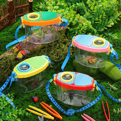 Halloscume 4 Pack Insect Bug Viewer Kit for Kids with Tweezers Explorer Outdoor Set Bug Catcher Containers for Insects Magnifying Insect Box Observation Science Nature Exploration Collecting(Bright)