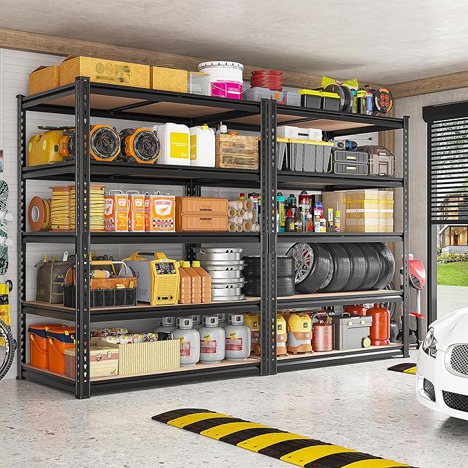REIBII 2400LBS Storage Shelves 5 Tier Garage Shelving Heavy Duty, Adjustable Metal Shelving Unit, Garage Shelves for Basement, Warehouse, Pantry, Closet, Kitchen 72" H x 35.55" W x 16" D, Black