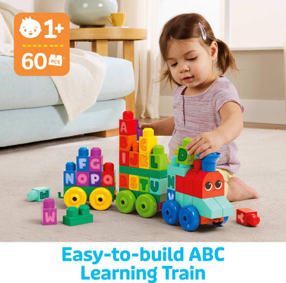 MEGA BLOKS First Builders Toddler Building Blocks Toy Set, ABC Learning Train with 60 Pieces, Ages 1+ Years, DXH35