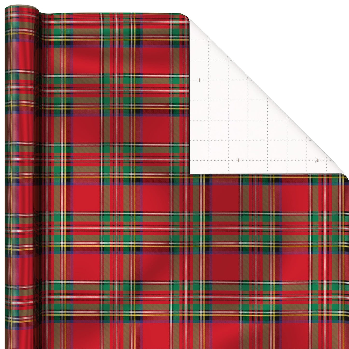 Hallmark Foil Christmas Wrapping Paper with Cut Lines on Reverse (3 Rolls: 60 sq. ft. ttl) Plaid Snowflakes, Snowmen, Red, Green and Blue Plaid