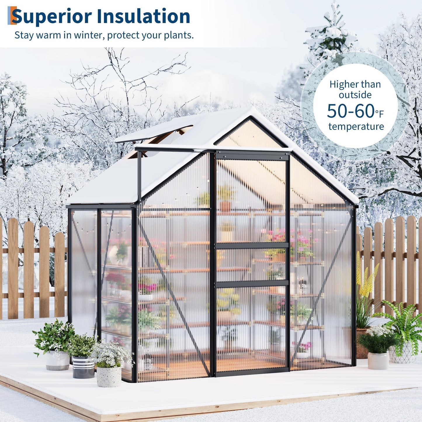 6x4 ft Greenhouse, Walk in Polycarbonate Greenhouses for Outdoors with Roof Vent&Sliding Door, Heavy Duty Green House with Aluminum Frame for Outside Garden Backyard, Patio, Lawn, Black