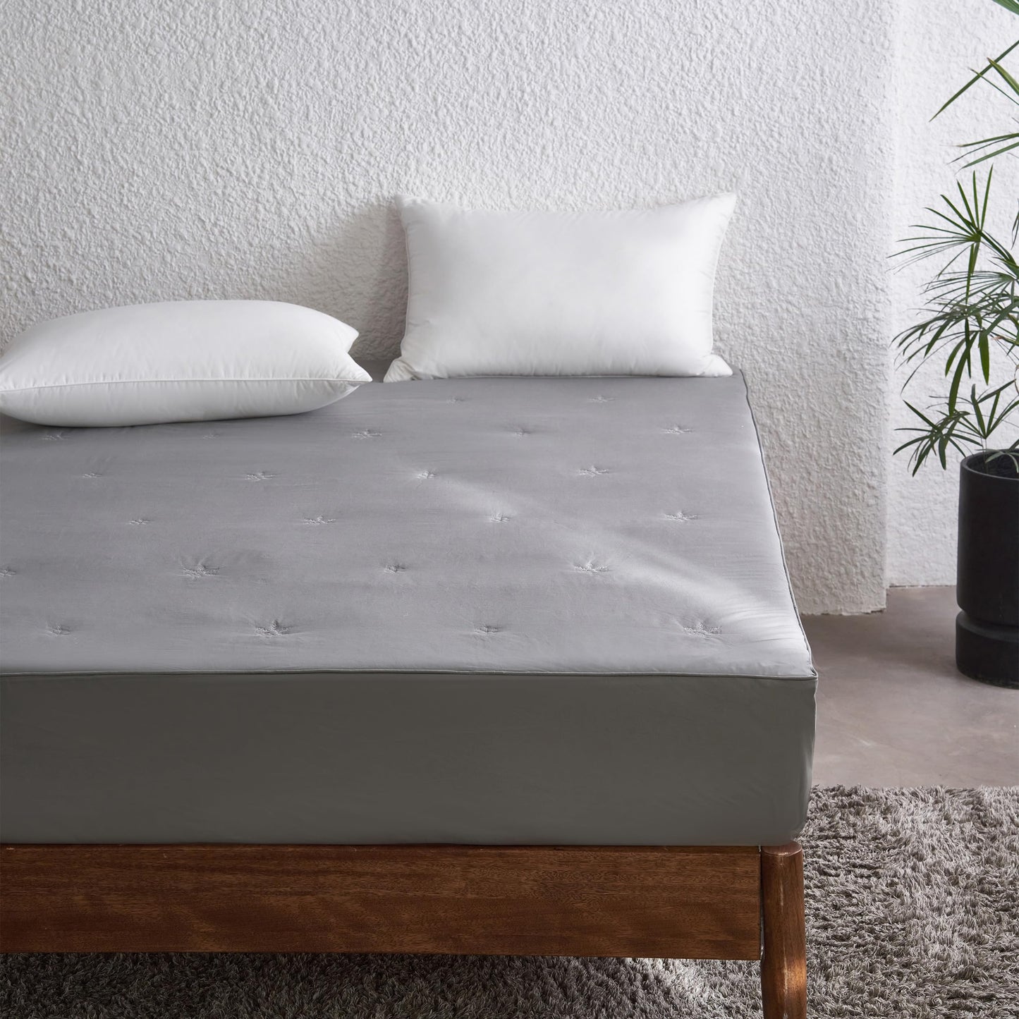 Simple&Opulence Queen Size Mattress Pad Protector, 100% Cotton Top Cooling Breathable Quilted Mattress Cover Fitted Sheet Stretches up to 16 Inches Deep Pocket Non Slip Soft Bed Pad Topper-Dark Grey