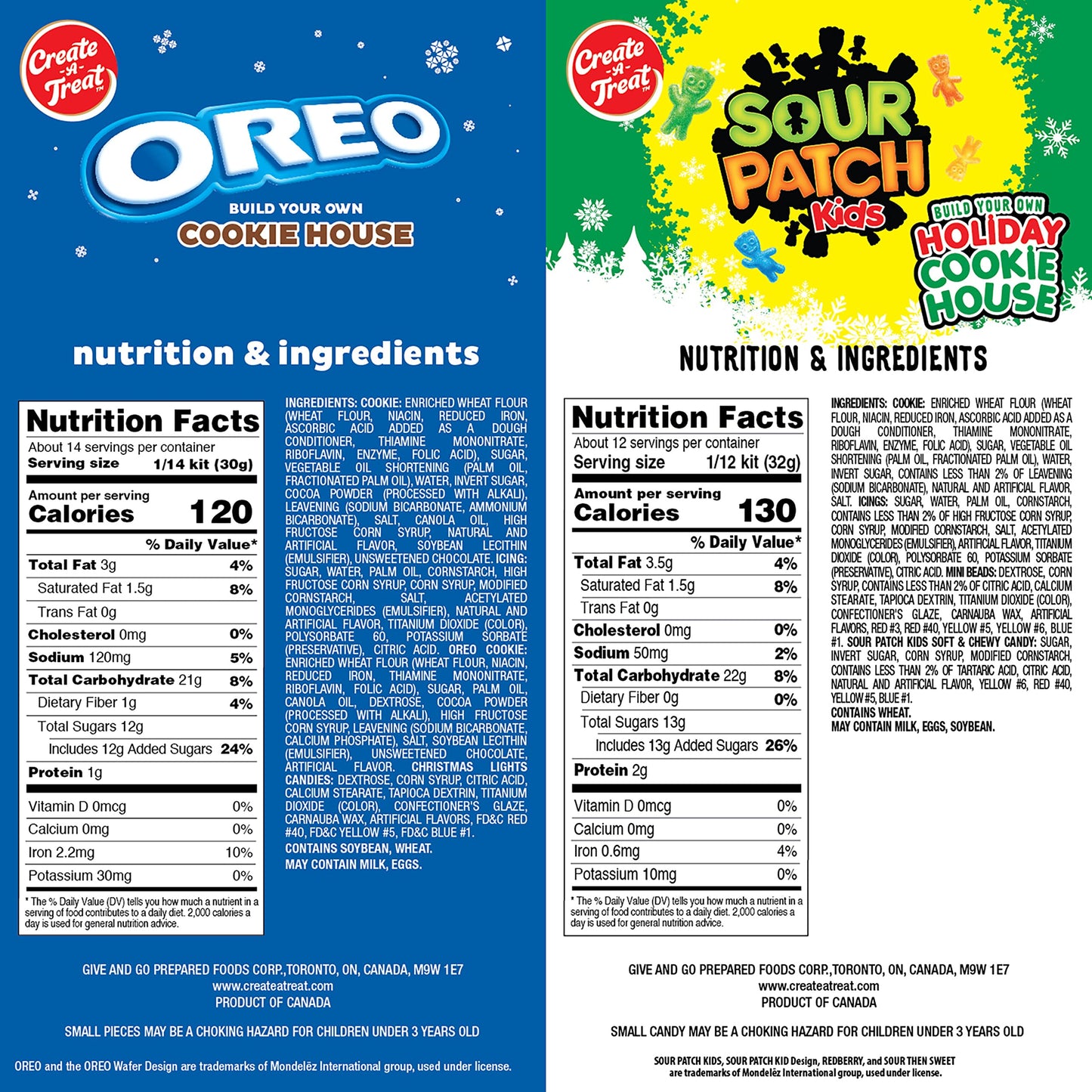 Create-A-Treat OREO and SOUR PATCH KIDS Holiday Cookie House Decorating Kits, 2 Pack Holiday Cookie Decorating Variety