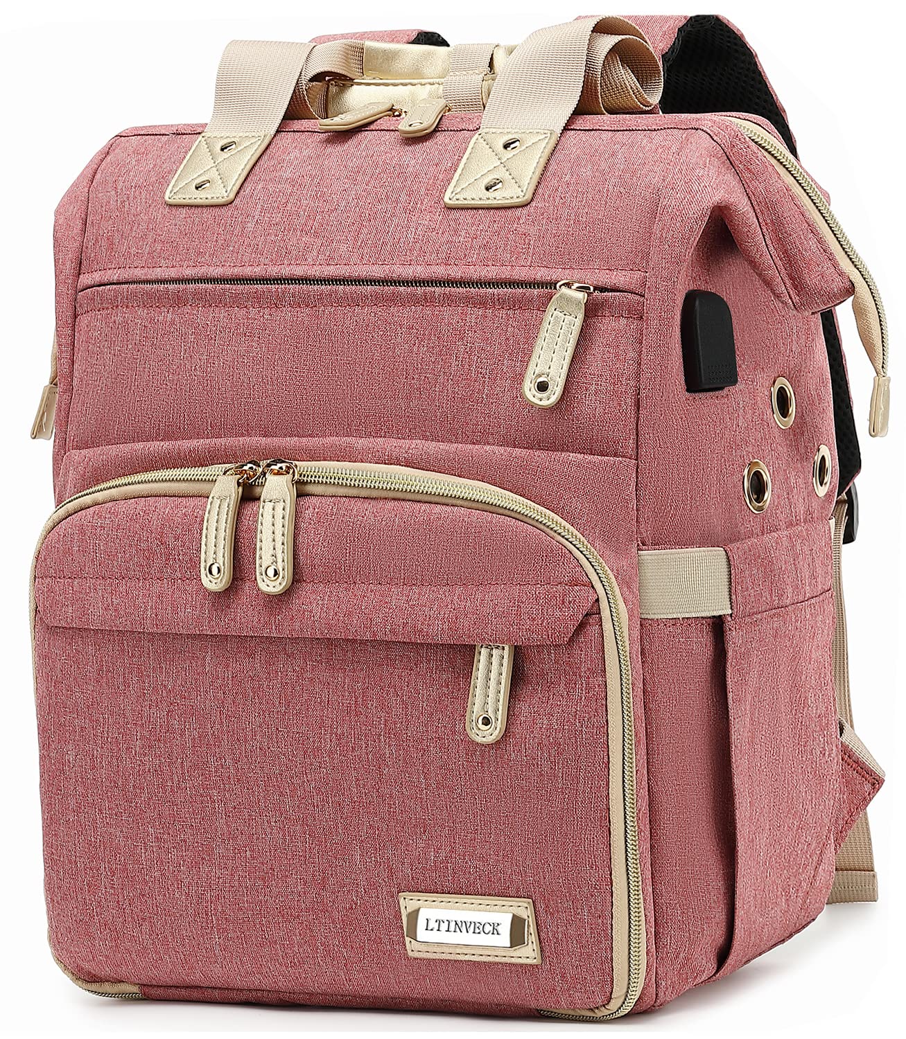 Knitting Bag Backpack,Yarn Storage Organizer Travel Crochet Bag with USB Charging Port,Large Capacity Yarn Storage Tote Bag Yarn Holder Case for Carrying Projects, Knitting Needles, Crochet Hooks Pink