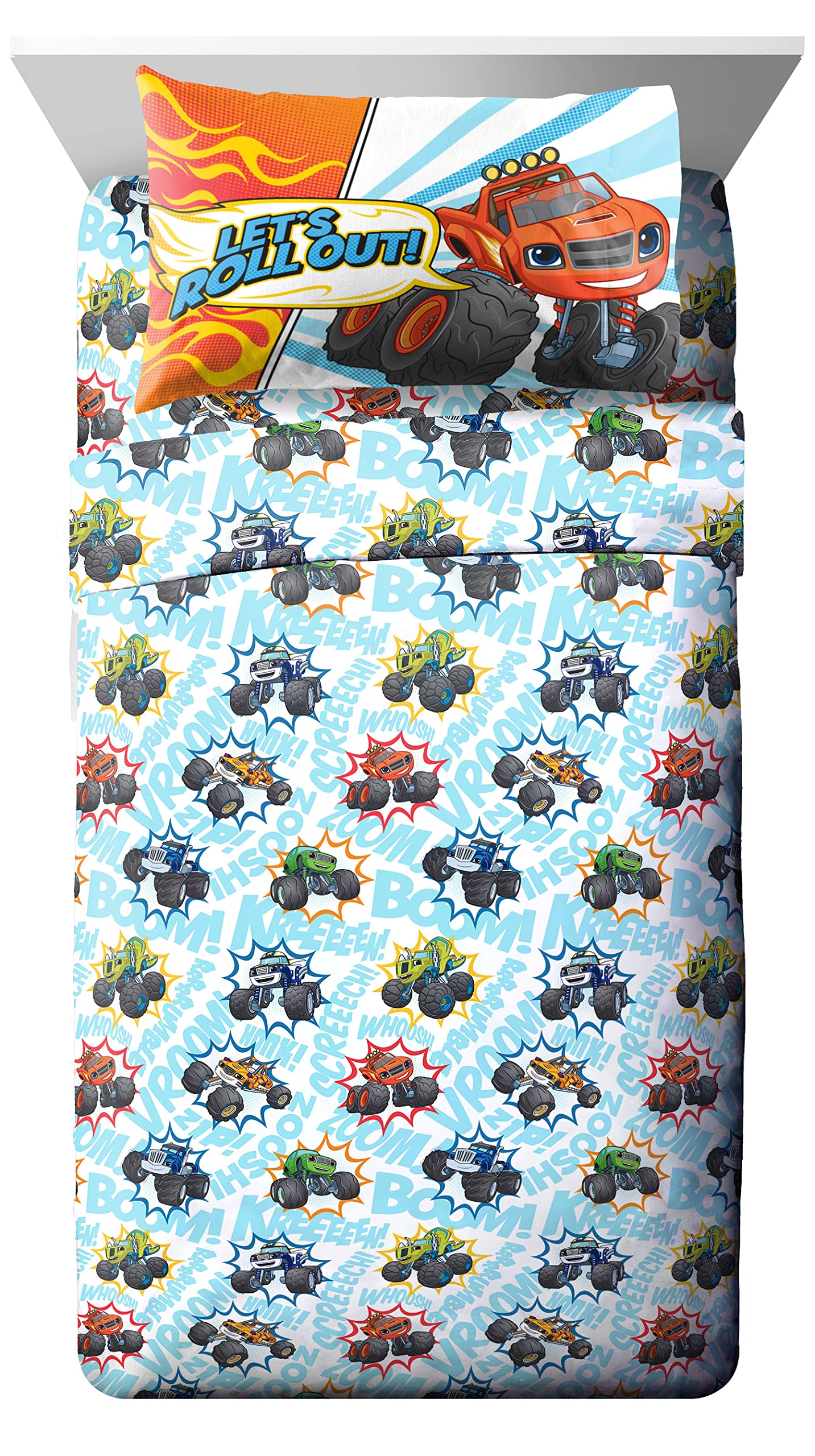 Jay Franco Blaze and the Monster Machines Off to The Races 5 Piece Twin Size Bed Set - Includes Comforter & Sheet Set - Super Soft Fade Resistant Microfiber (Official Blaze Products)