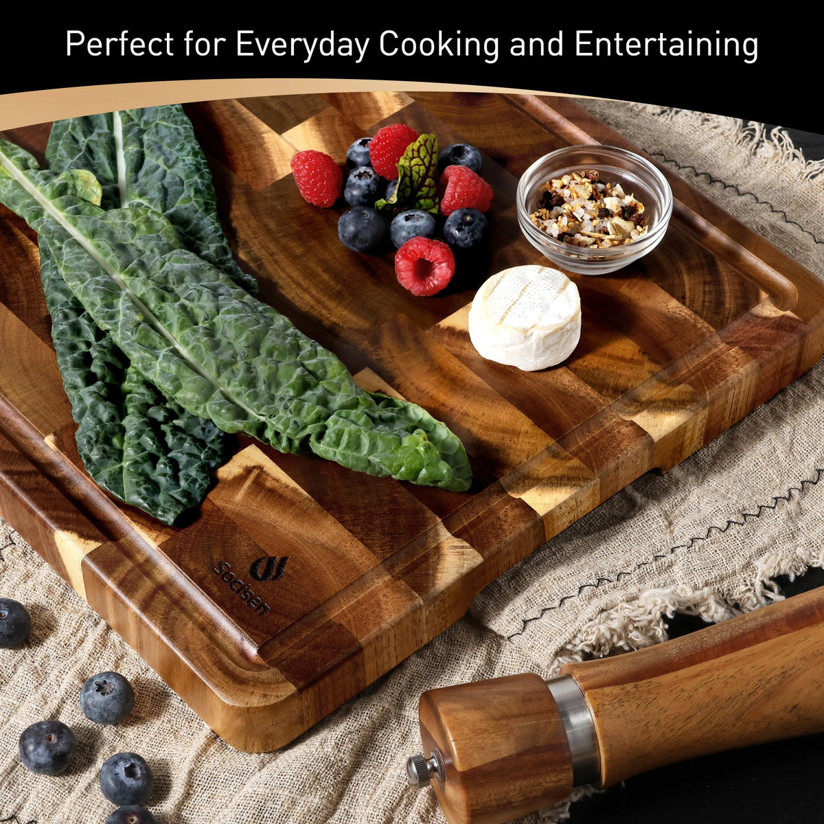 Extra Large End Grain Cutting Board for Kitchen with Non-slip Feet, Acacia Wood Heavy Duty Checkered Cutting Board Handcrafted Luxury Chopping Board for Cheese and Vegetables Housewarming Gift