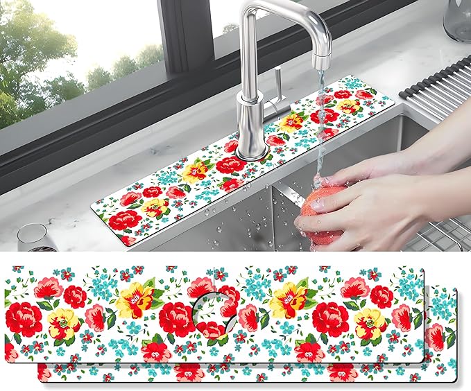 Kitchen Sink Splash Guard Faucet Mat -2 PC Super Absorbent Fast Drying Mat Sink