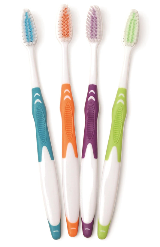FRESHMINT Individually Wrapped Bulk Premium Toothbrushes (100 Pack), Oversized Easy Grip Rubber Handle, Soft Multi Color Nylon Bristles Perfect for Travel, Hotel, Donation