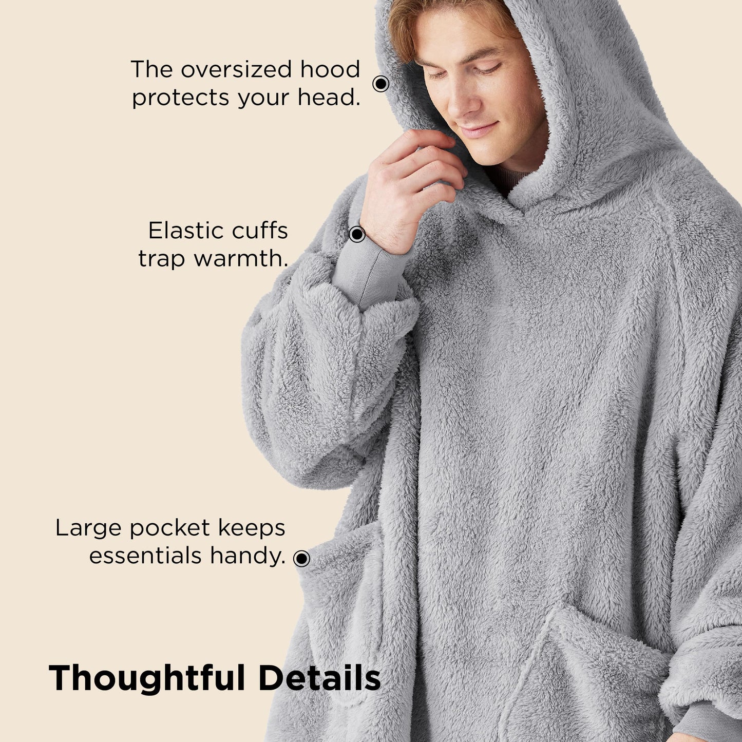 Bedsure Wearable Blanket Hoodies, Christmas Gifts for Women, Wife, Girlfriend, Warm Cozy Birthday Gifts for Her, Wife, Soft Fluffy Sweatshirt, Oversized Hooded Blankets With Sleeves, Grey