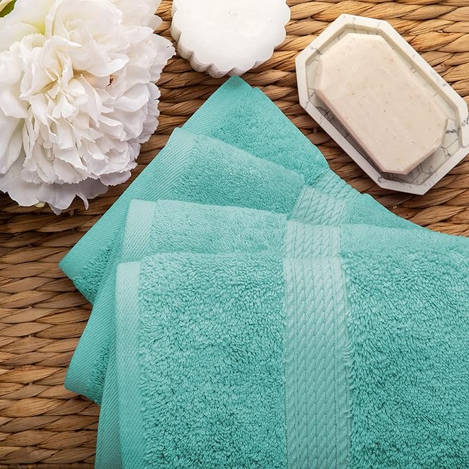 SUPERIOR Egyptian Cotton Pile Hand Towel Set of 4, Ultra Soft Luxury Towels
