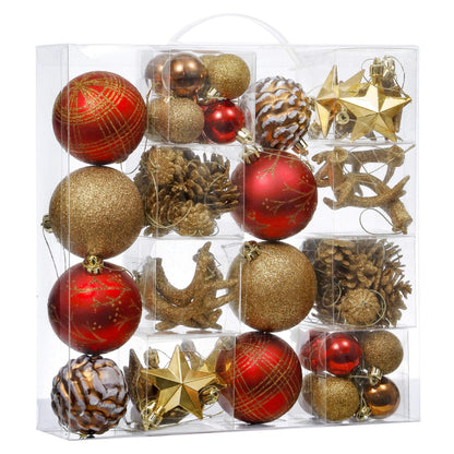 Valery Madelyn Christmas Ornaments Set, 70ct Red and Brown Shatterproof Christmas Tree Decorations, Woodland Hanging Ball Ornaments Bulk for Xmas Holiday Decor