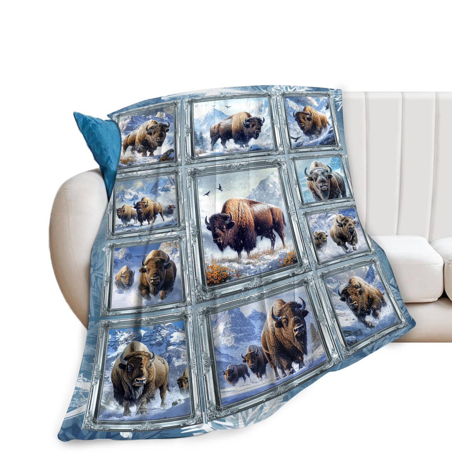 Bison Blanket Soft Fuzzy Fleece Snow Mountain Wild Animal Throw Blankets Decor Cozy Warm Plush Flannel Blanket Gifts for Boys Girls Men Women Home Chair Sofa Couch Bed 50"X40"
