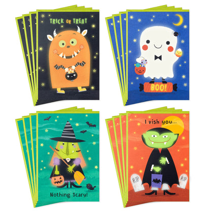 Hallmark Halloween Cards Assortment for Kids, Glow in the Dark (16 Cards with Envelopes)
