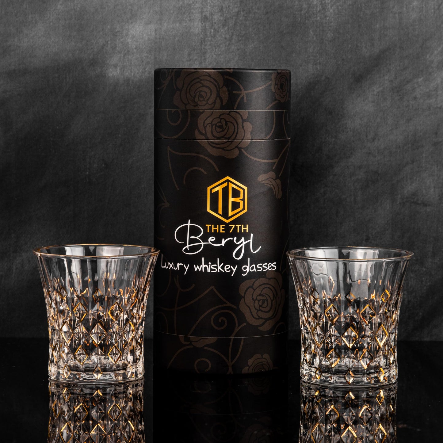 The 7th Beryl Whiskey Glasses Set of 2, Old Fashioned Glasses, Premium Lead-Free Crystal Bourbon & Scotch Rocks Glasses with 24K Gold Accents, Luxury Cocktail Glass Gift Set for Men, Husband, Dad