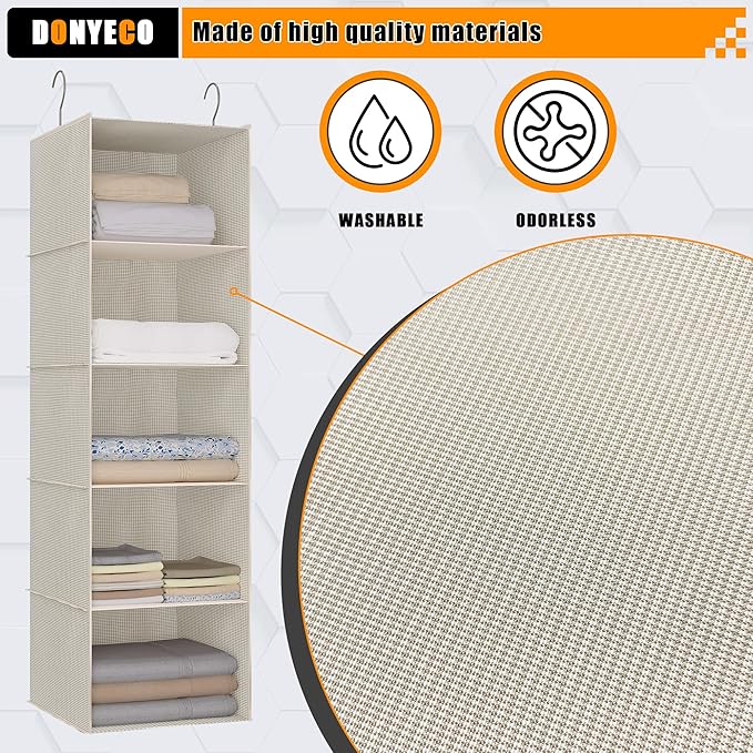 Hanging Closet Organizer, Easy Mount Foldable 5-Shelf Hanging Closet Wardrobe