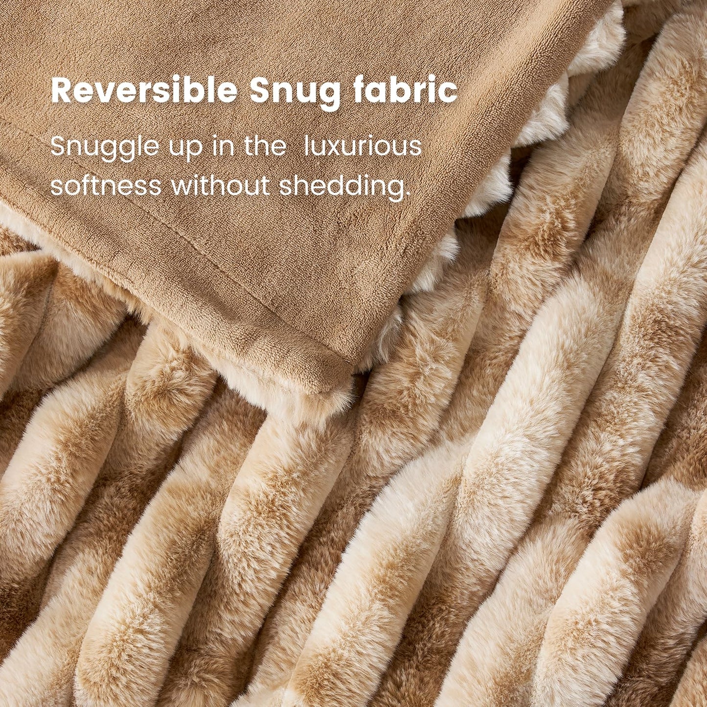 Cozy Bliss Faux Fur Throw Blanket for Couch, Cozy Warm Plush Striped Blanket for Sofa Bedroom Living Room, 50 * 60 Inches Tie-dye Khaki