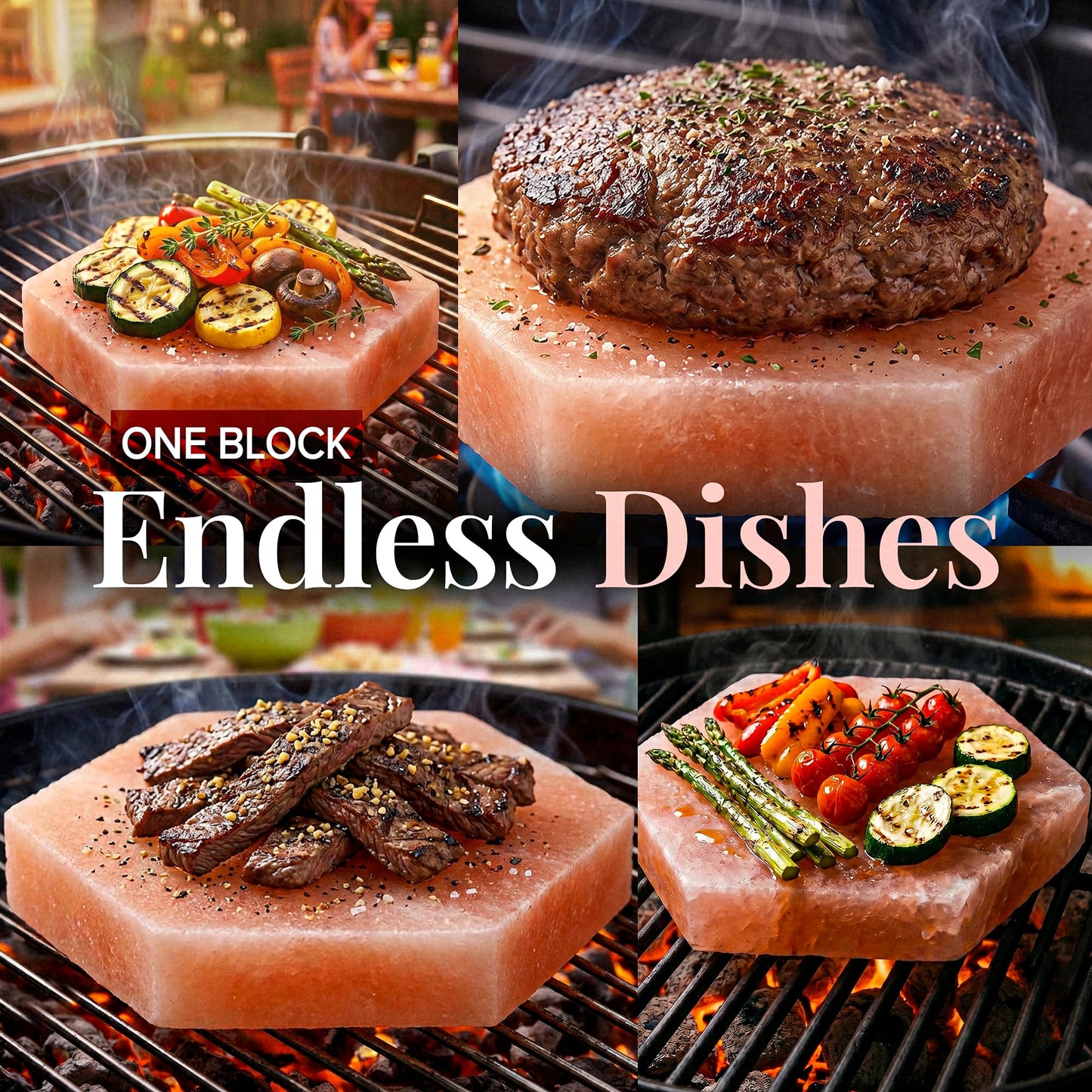 UMAID Sizzle Block™ Himalayan Salt Block 4 Pack (6" Hexagon) – Food Grade Salt Slabs for Burgers, Steak, Seafood & Vegetables – Heat for Grilling & Cooking or Chill for Sushi, Charcuterie & Food Presentation – Unique Gifts for Men & Dad Gifts for Fathers