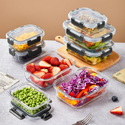Liuruiyu 10 Pack Glass Food Storage Containers with Lids, Meal Prep Containers, Airtight Bento Boxes with Leak Proof Locking for Microwave, Oven, Freezer and Dishwasher, BPA Free