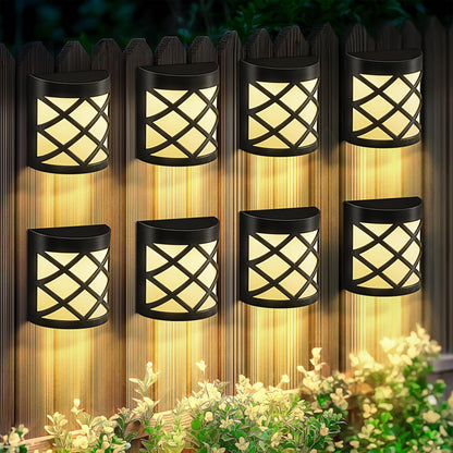 Solpex Solar Fence Lights, 8 Pack Waterproof Deck & Wall Lights - 6 LED Decorative Outdoor for Deck, Patio, Stairs, Yard, Path & Driveway (Warm White)