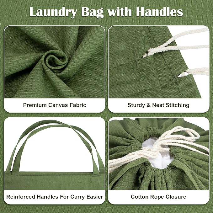 Canvas Laundry Bags with Handles & Square Base 18"Lx18"Wx27.6"H, Extra Large