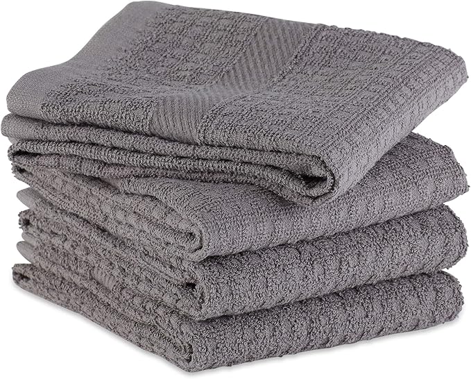 DII Basic Terry Collection Waffle Dishtowel Set, Solid Gray, 4 Piece