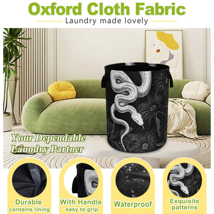 Snake Laundry Basket Floral Prints Funny Foldable Waterproof Oxford Cloth Tote Bag Laundry Hamper Round Large Clothes Storage Bucket Toy Organizer For Bathroom/Laundry Storage/Bedroom 18.9x16.5 Inch