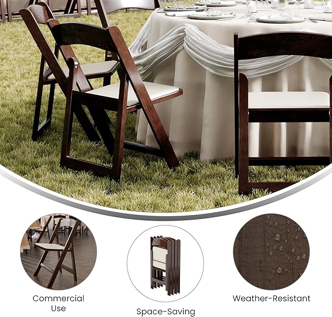 Flash Furniture Hercules Commercial Indoor/Outdoor Folding Event Chair, Wood Look, Weather-Resistant, Lightweight Design, Versatile Use, Set of 2, Dark Brown