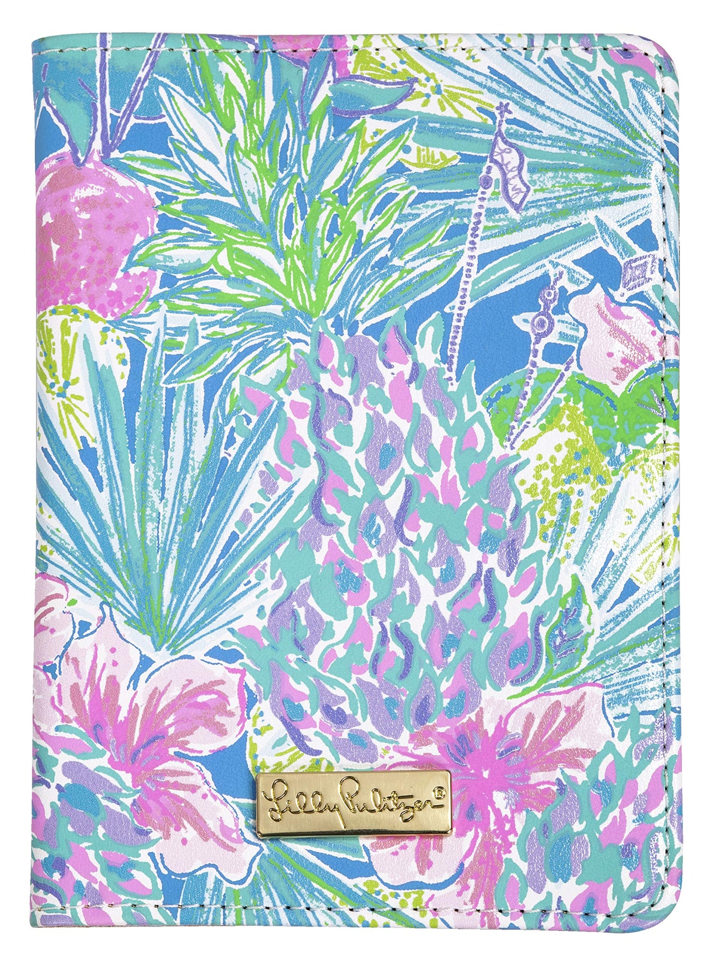 Lilly Pulitzer Vegan Leather Passport Holder, Cute Passport Cover, Travel Wallet with Credit Card Slots, Swizzle In