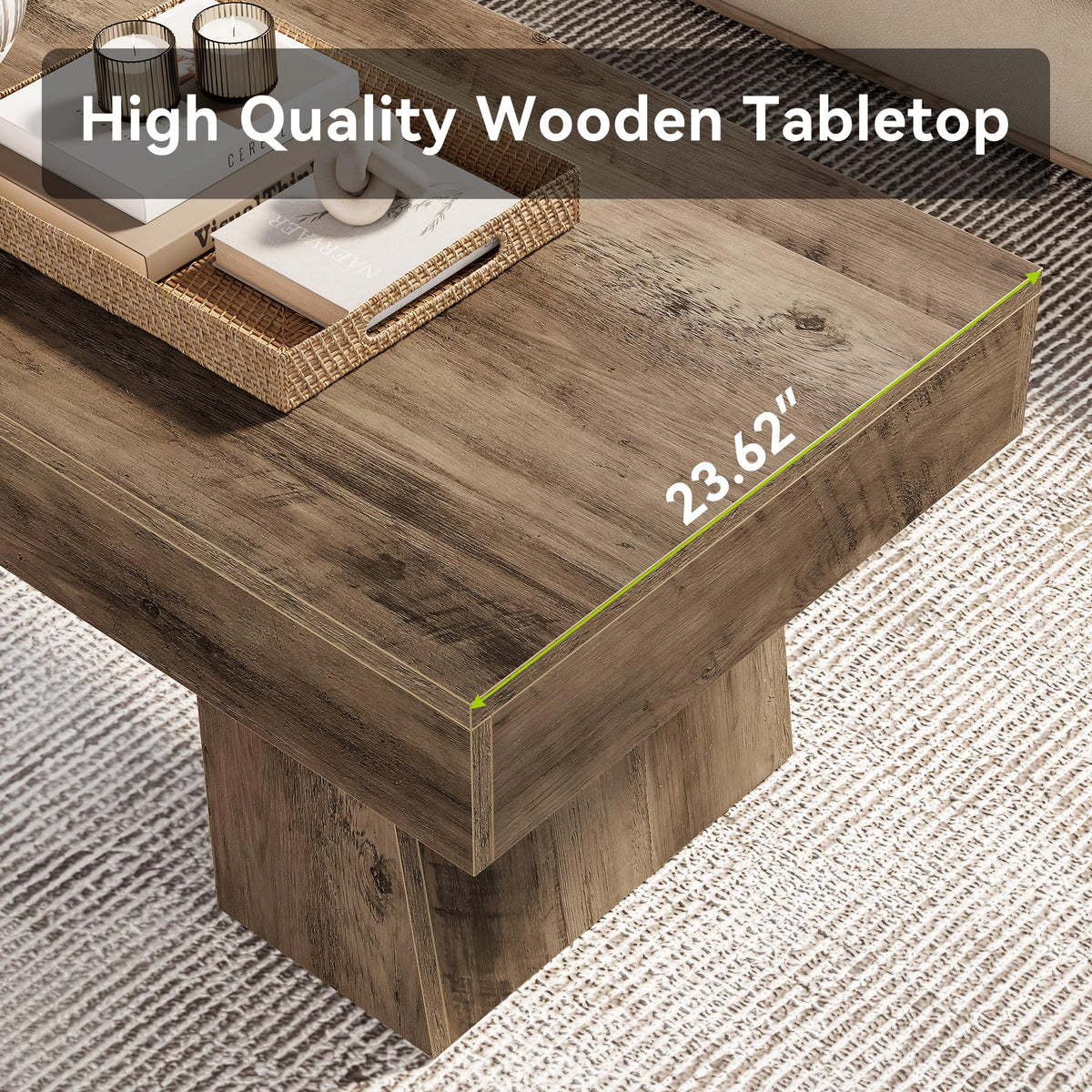 LITTLE TREE Farmhouse Coffee Table, 47 Inches Wooden Rectangular Accent Center Tables with Thick Base, Modern Low Cocktail Tea Furniture for Living Room (Rustic Brown)