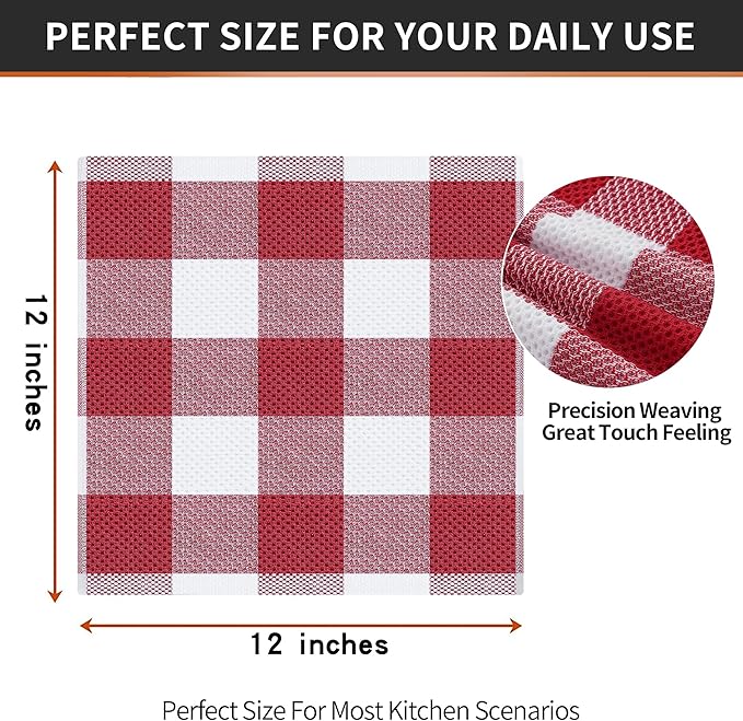 Homaxy 100% Cotton Waffle Weave Check Plaid Dish Cloths, 12 x 12 Inches