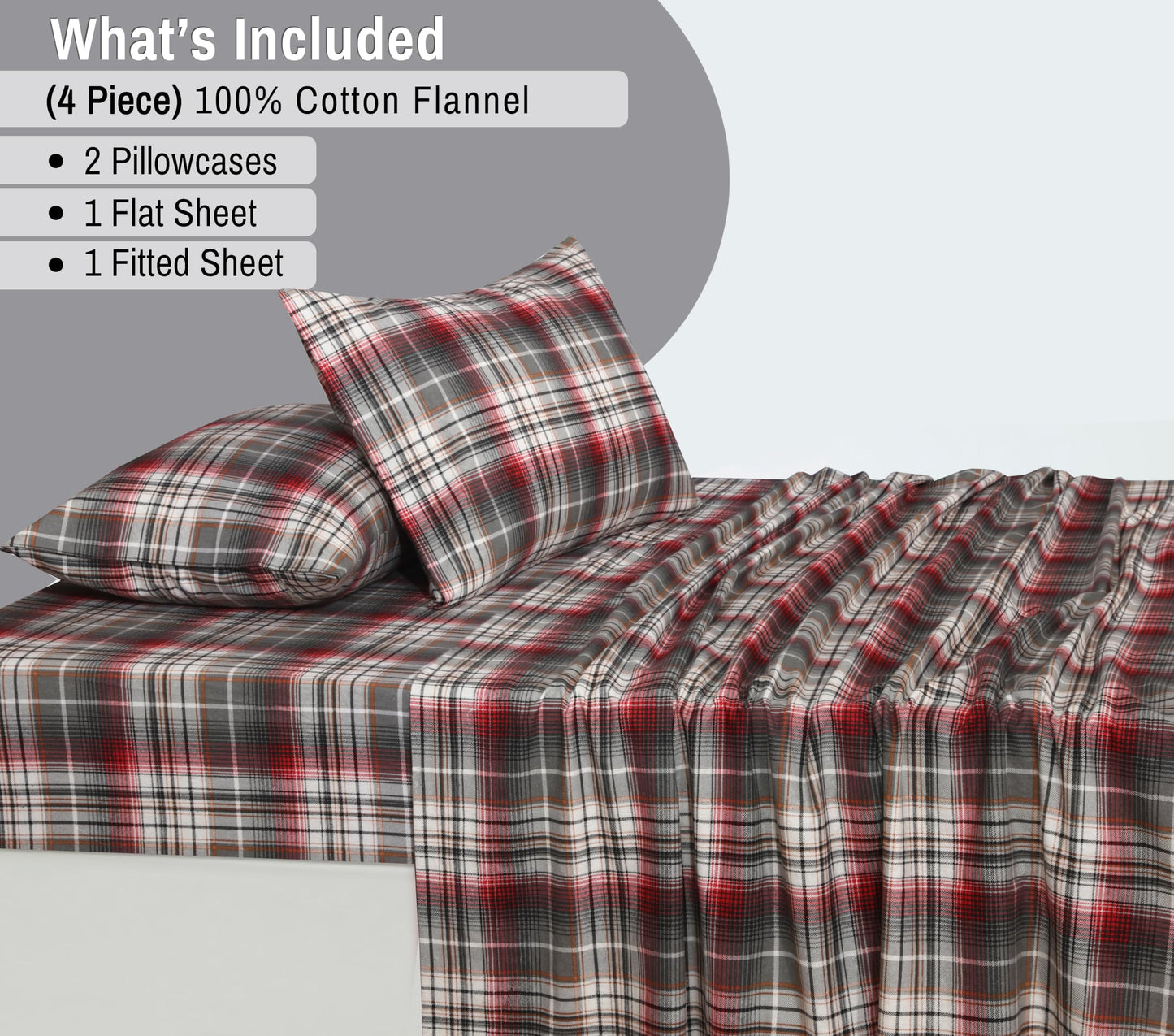RUVANTI Flannel Sheets King Size - 100% Cotton Brushed King Size Sheets Set - Deep Pockets 16 Inches Bed Sheets - All Seasons Breathable & Extra Soft - Warm & Cozy, 4 Piece, Halloween Check