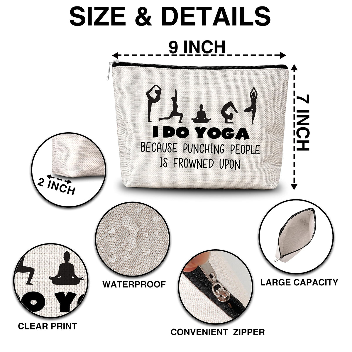 AWSICE Yoga Gift Makeup Bag I Do Yoga Because Punching People Is Frowned Upon Cosmetic Travel Bag Thank You Gift For Instructor Lover Teacher Women Sister Friend-A14